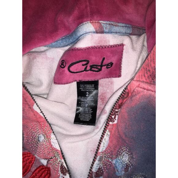 Custo Barcelona Y2K Peacock Embroidered Zip Jacket Size 2 Small - Picture 5 of 7